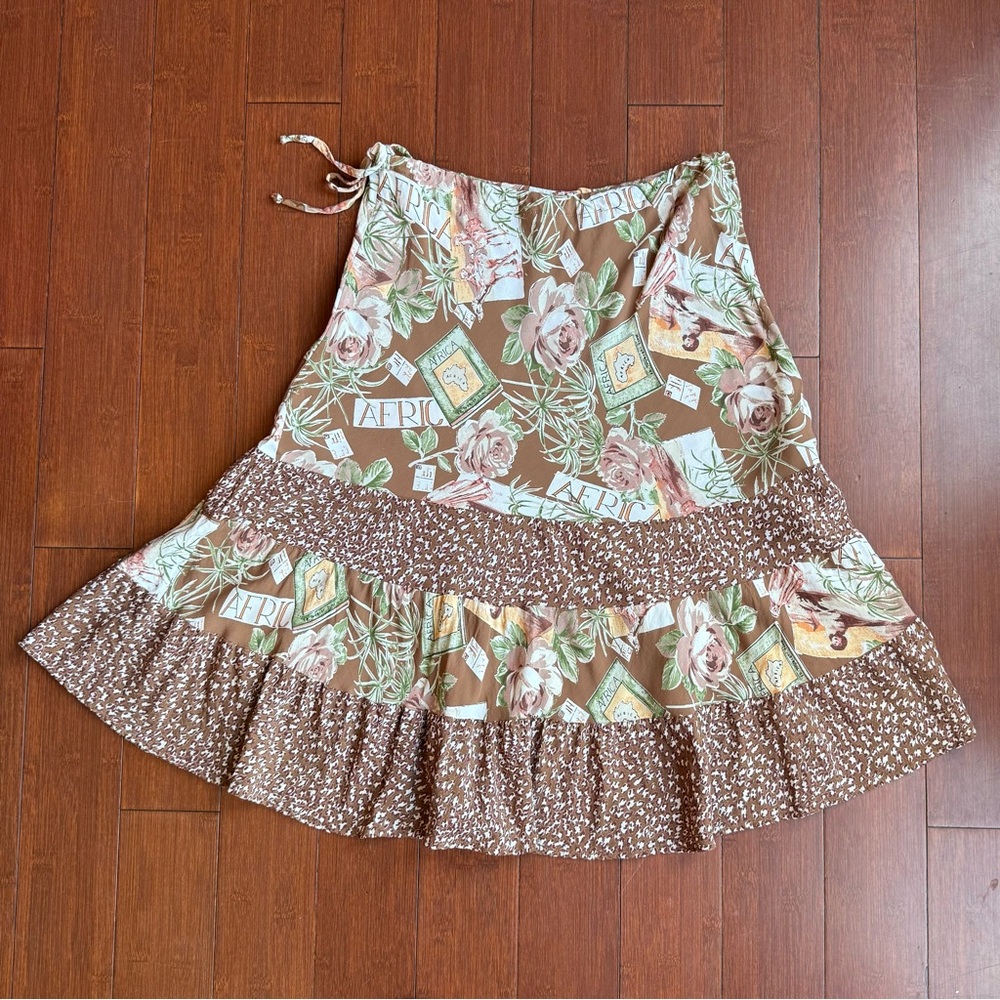 Loco Lindo Floral Brown Safari Midi Skirt